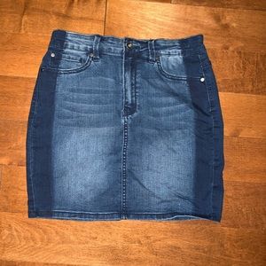 Racer strip jean skirt